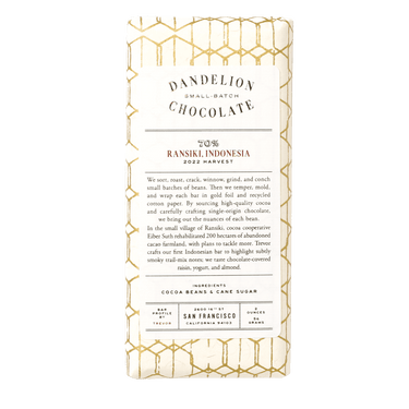 Dandelion Chocolate Chocolate Bar Ransiki, Indonesia 70% 2022 Harvest Single-Origin Chocolate Bar