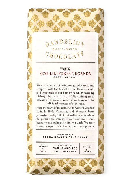 Dandelion Chocolate Chocolate Bar Semuliki Forest, Uganda 70% 2022 Harvest Single-Origin Chocolate Bar