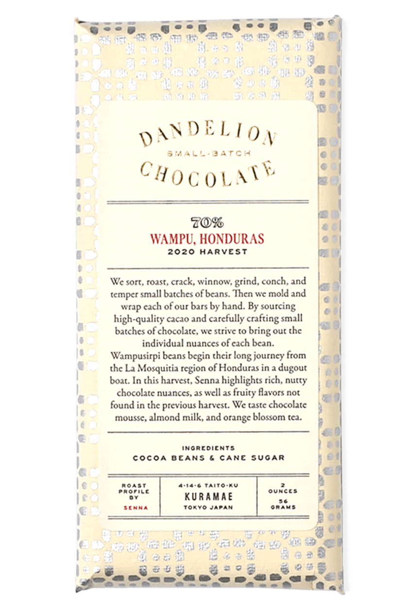 Dandelion Chocolate Japan Chocolate Bar Dandelion Chocolate Japan - Wampu, Honduras 70% 2020 Harvest Single-Origin Chocolate Bar