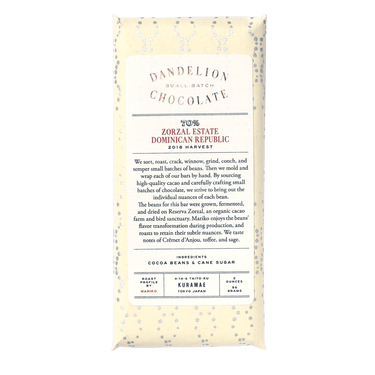 Dandelion Chocolate Japan Chocolate Bar Dandelion Chocolate Japan - Zorzal Comunitario, Dominican Republic 70% 2018 Harvest Single-Origin Chocolate Bar