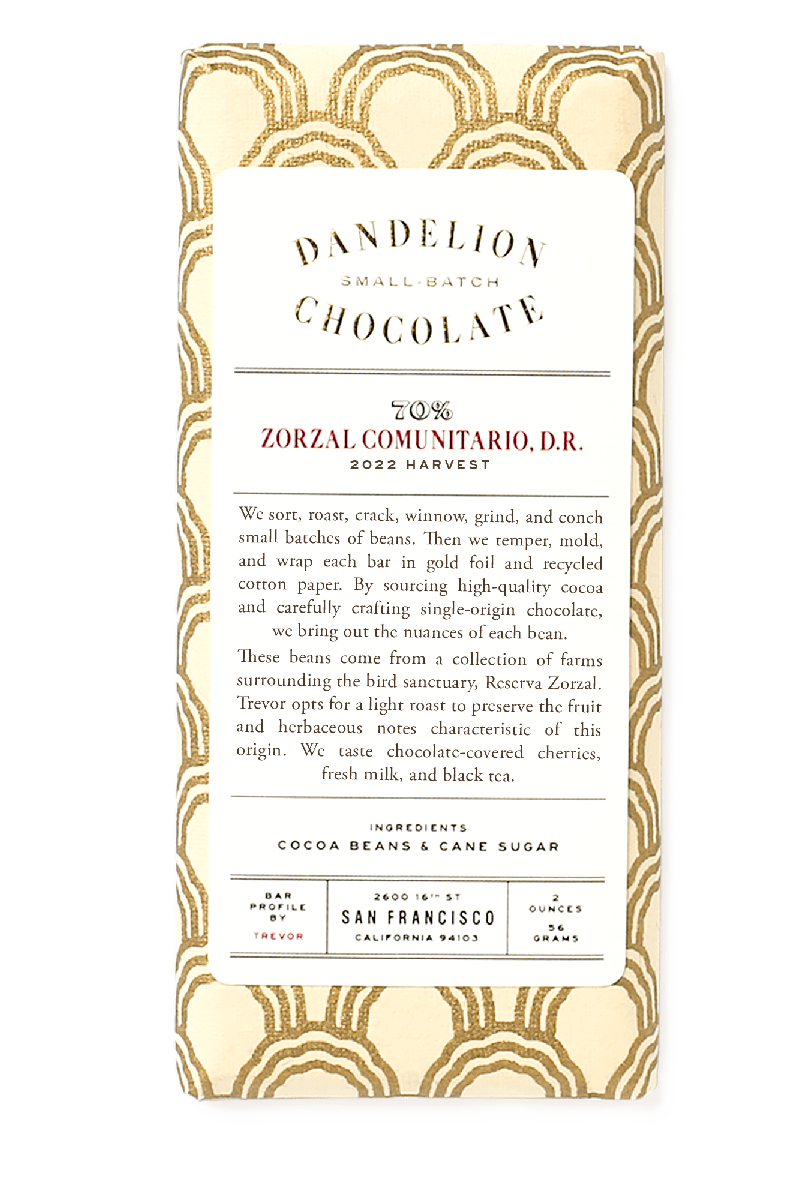 Dandelion Chocolate Japan Chocolate Bar Zorzal Comunitario, Dominican Republic 2022 70% Single-Origin Chocolate Bar