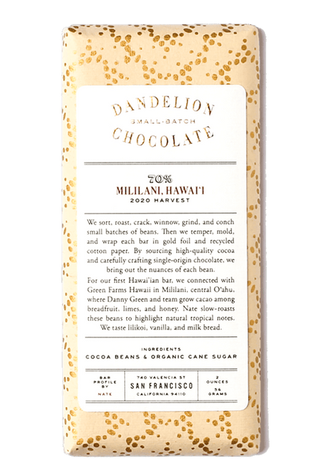 Dandelion Chocolate Mililani, Hawai’i 70% 2020 Harvest